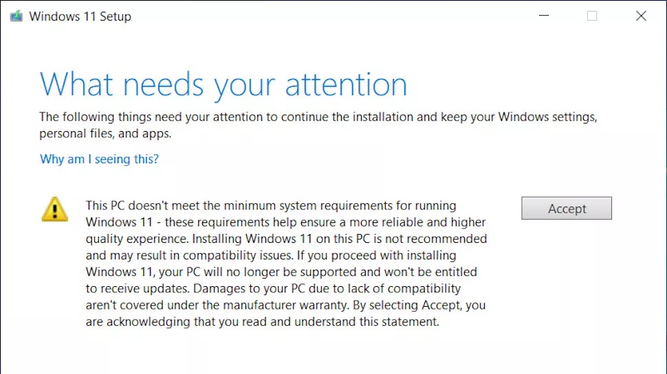 Aviso de instalación de Windows 11