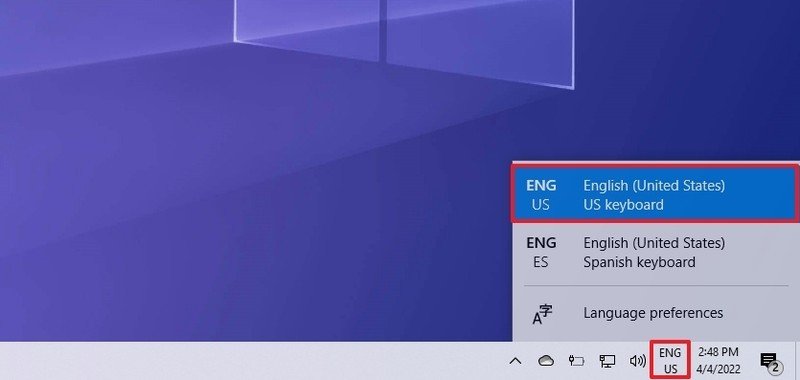 Windows 10 cambia el diseño del teclado desde la barra de tareas