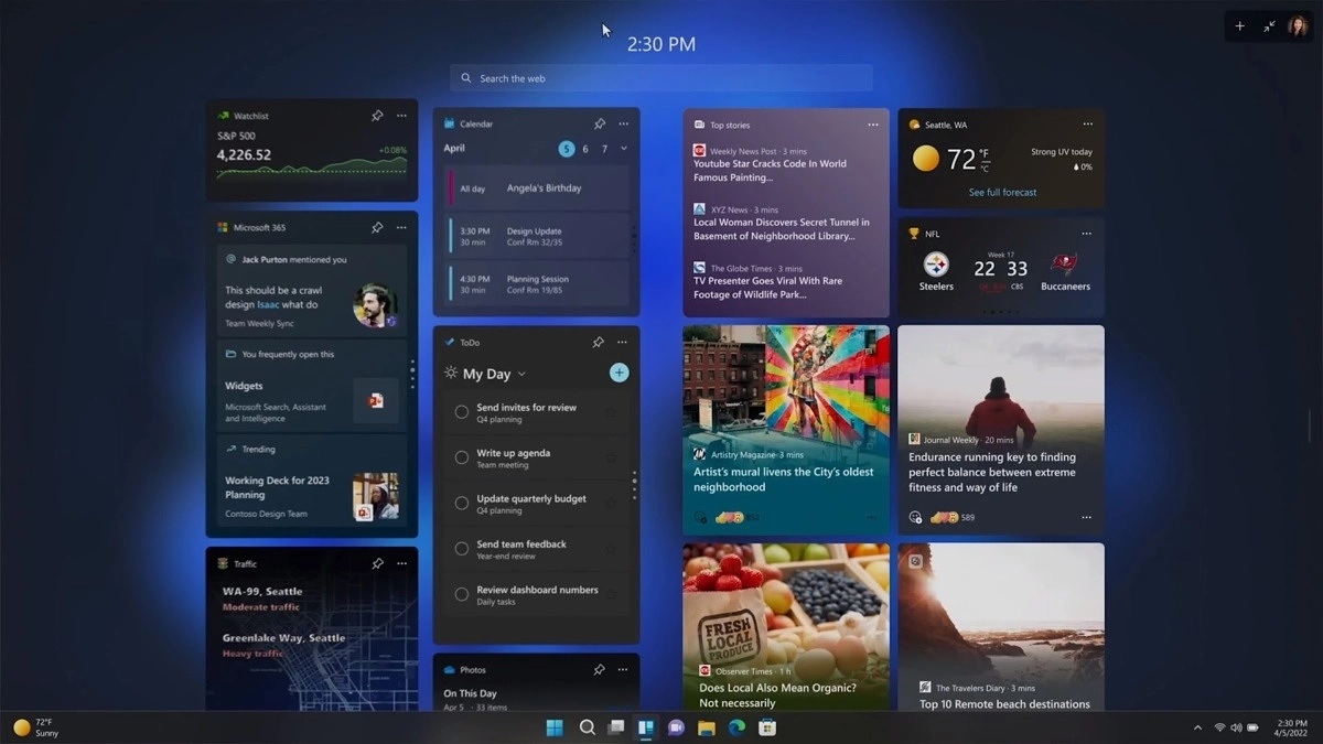 Widget de pantalla completa de Windows 11