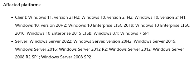 Versiones de Windows afectadas por el error introducido por la actualización 'KB5014697'